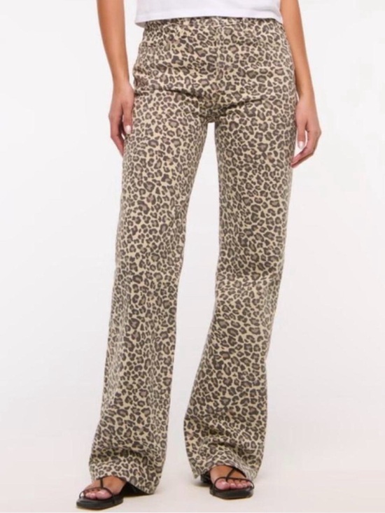 Abercrombie & Fitch Denim - ABERCROMBIE & FITCH Leopard Print Wide Leg High-Rise Jeans in Beige and Black 28